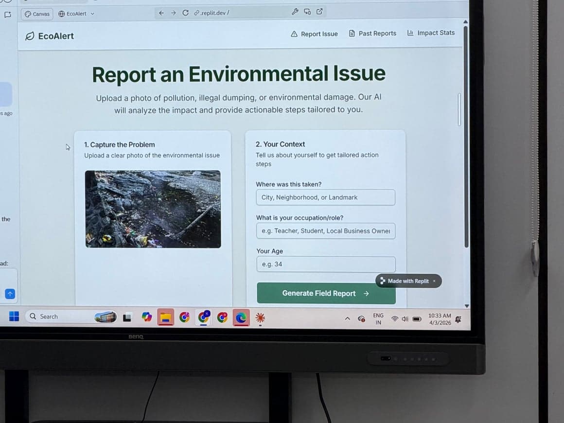 Participant presenting EcoAlert, an AI environmental reporting tool