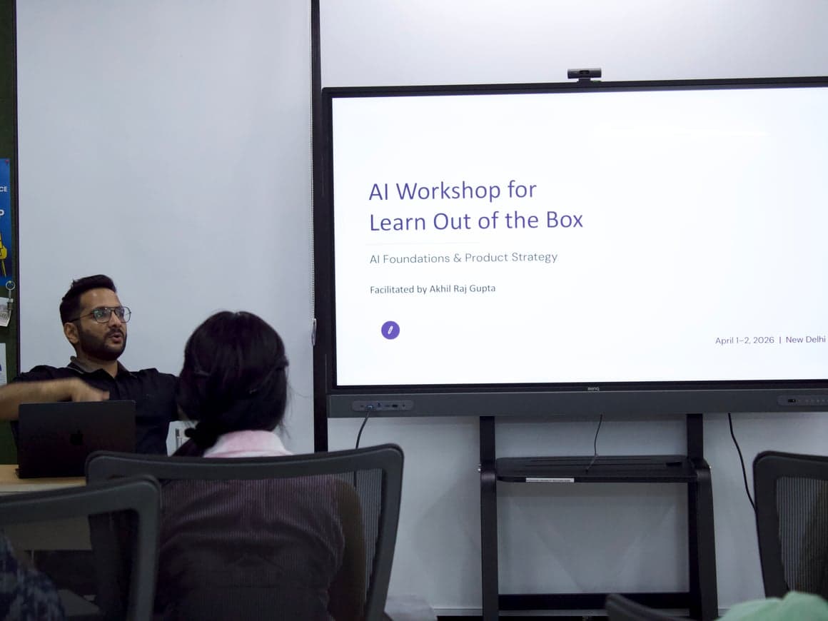 Akhil presenting the AI Workshop title slide